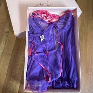 Y2K Agent Provocateur Purple Pink Corset w Garters and Panties Size M Orig Box